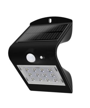 LED solárne nástenné svietidlo v čiernej farbe, Denná biela, 1.5W, IP65, 220lm
