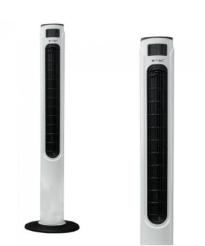 Elegantný stĺpový ventilátor V-TAC s ukazovateľom teploty a ďialkovým ovládaním, 120cm, 55W, Biela farba...
