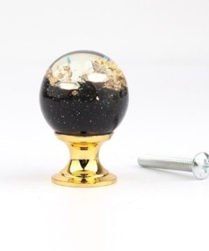 Úchytka na dvierka v tvare živicovej gule s čiernymi kamienkami a kryštálmi, 25 mm