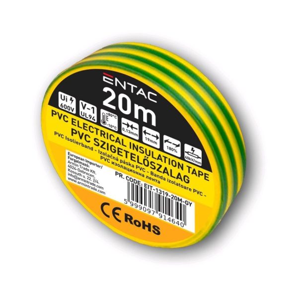 Elektroizolačná páska PVC, 0,13x19 mm, zeleno-žltá farba, balenie 20m